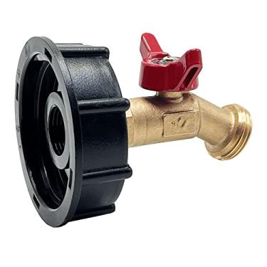 Imagem de Adaptador de água para tanque IBC, 275-330 galões IBC Tote Fitting, 5 cm NPT Rosca grossa + torneira de válvula esférica de desligamento de água de latão sem chumbo, peças de válvula de substituição de conector de mangueira de jardim GHT de 3/4 polegadas