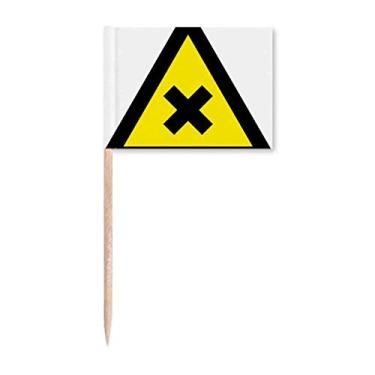 Imagem de Símbolo de aviso amarelo preto proibido triângulo bandeiras de palito marcador decoração de festa