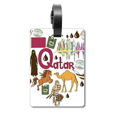 Imagem de Qatar Love Heart Landscap bandeira nacional mala etiqueta cartão de bagagem etiqueta, Multicolorido.