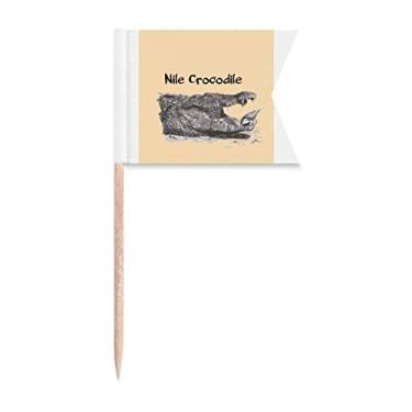 Imagem de Bandeiras de palito de dente de jacaré de peixe grande africano, marcação de rotulagem para bolo de festa, prato de queijo