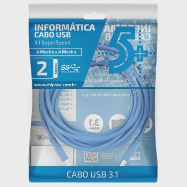 Imagem de Cabo USB 3.1 - USB a Macho + USB a Macho 3.1 - 2M - Azul