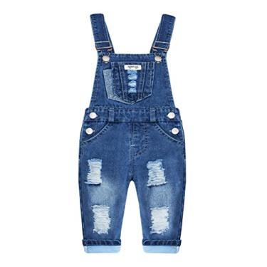 Imagem de KIDSCOOL SPACE Bebês e meninas/meninos com forro de algodão no babador grande dentro de macacões jeans rasgados, azul, 4-5 anos