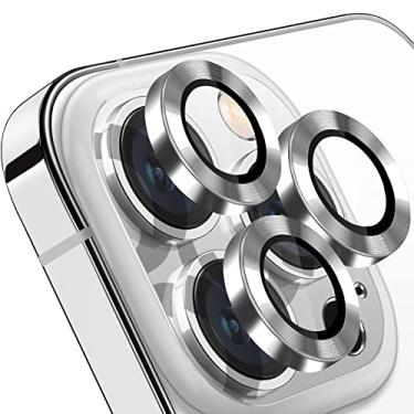 Imagem de Hsefo Compatível com iPhone 14 Pro/14 Pro Max protetor de lente de câmera, capa antiarranhões 9H vidro temperado metal protetor de tela de câmera anel de câmera à prova de choque - 3 peças prata