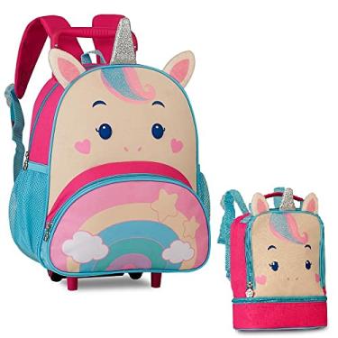 Imagem de Kit Mochila Rodinha 13 e Lancheira Pets Unicórnio Rosa Clio Style