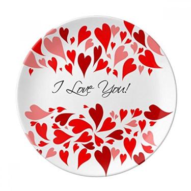 Imagem de Prato de sobremesa vermelho I Love You em porcelana decorativa para jantar de 20 cm