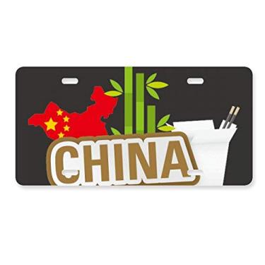 Imagem de DIYthinker Placa de carro de bambu marrom China Town Decoração de carro Acessório de aço inoxidável