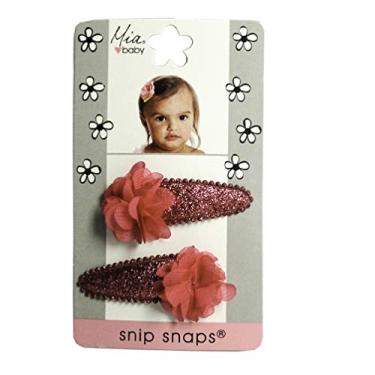 Imagem de Mia Baby Snip Snaps, grampos de cabelo, presilhas de cabelo com tecido de glitter rosa + flores de chiffon rosa, para meninas, bebês, chás de bebê 2 peças/4 peças
