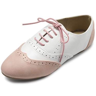 Imagem de Ollio sapato feminino clássico com cadarço salto baixo Oxford, Pink-white, 8