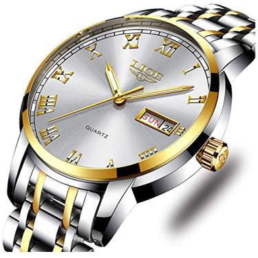 Imagem de LIGE Relógios masculinos casuais de couro analógico quartzo relógio masculino preto Fahison vestido relógio de pulso masculino à prova d'água relógio esportivo data comercial casual