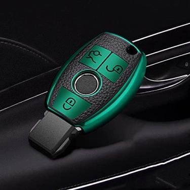 Imagem de SELIYA Capa para chave de carro de TPU de couro, adequada para Mercedes Benz A B C E S Class W204 W205 W210 W211 W212 W221 W222 Chaveiro protetor, verde