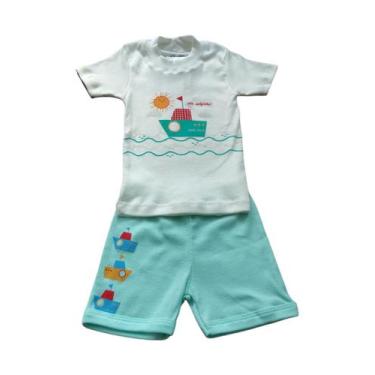 Imagem de Conjunto Menino Camiseta  Marfim C/ Short Verde Barco - Baby Duck