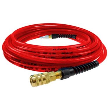Imagem de Coilhose Pneumatics PFE4050TRS15X Mangueira de ar de poliuretano reforçado Flexeel, 1/4" ID, 50' de comprimento com acoplador e conector industrial de 6,35 mm (1/4"), vermelho transparente, poliuretano