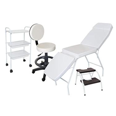 Imagem de Kit Estética Branco Maca 3 posições Mocho, Escada e Carrinho