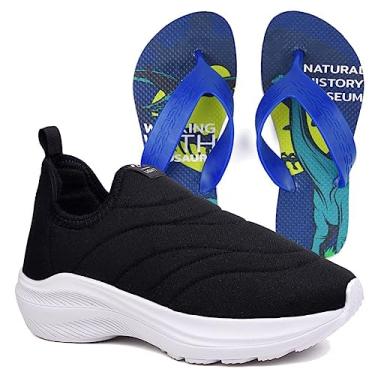 Imagem de Tenis Infantil Meninos Calce Facil Leve Tipo Meia + Chinelo Cor:Branco;Tamanho:32