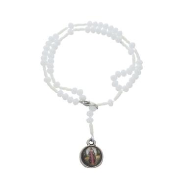 Imagem de Terço de Pulso de Nossa Senhora Das Lágrimas - Cristal - Branco