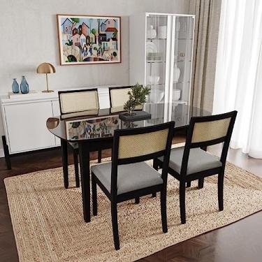 Imagem de Conjunto Mesa de Jantar Tampo Vidro e Mdf 1,60m e 4 Cadeiras Tiê Cabecasa Madeiramadeira Preto/cinza