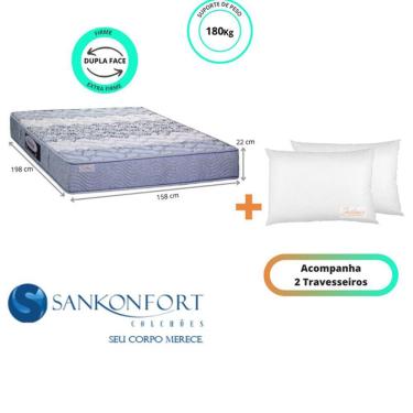 Imagem de Colchão Sankonfort Protege Ortopédico Casal Queen 158x198x22 + 2 Travesseiros Fibra