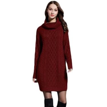Imagem de YK8fass Vestido longo gola rolê fu-6701, Borgonha, 4G
