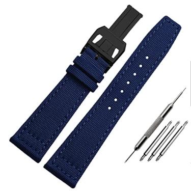 Imagem de DLKDJNC Pulseira de relógio de nylon para IWC série piloto português 20mm 21mm 22mm pulseira de relógios de pulso pulseira de lona preta azul verde pulseira de relógio (cor: B-azul-preto, tamanho: 21mm)