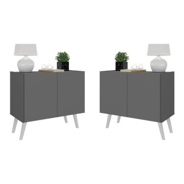 Imagem de Kit 2 Mesas De Cabeceira Retrô 2 Portas Mp4138 Grafite branco