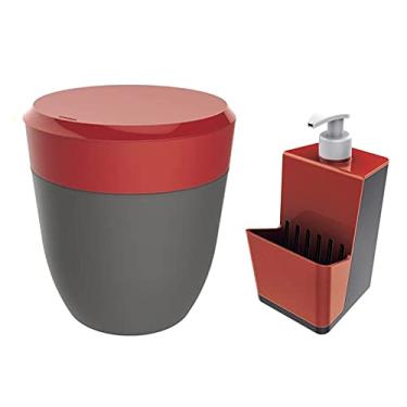 Imagem de Kit Cozinha Dispenser Porta Detergente + Lixeira 2,5 Litros Pia - Crippa - Vermelho