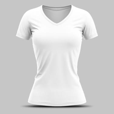 Imagem de Camiseta com Proteção UV Feminina Manga Curta Baby Look UV50+ Dry Fit Secagem Rápida Plus Size (G2, Branco)