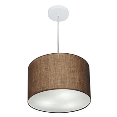 Imagem de Lustre Pendente Cilíndrico Cúpula Tecido 35x25 cm, Vivare Iluminação, Pendente4211 LC, Café, Pequeno