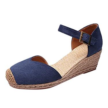 Imagem de Coerni Sapatos de pescador jeans de verão feminino cunha vintage salto alto tecido plataforma feminina alpargatas sandálias elegantes femininas, Azul, 7.5