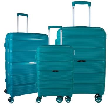 Imagem de Kit Conjunto de 3 Malas De Polipropileno Para Viagem Rodas Dupla 360° P M G (Verde)