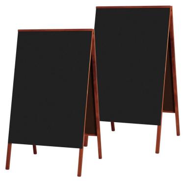 Imagem de Kit 2 Placa Lousa Quadro Cavalete Calçada 70x50 cm para Comércio Madeira Mogno Preto Liso