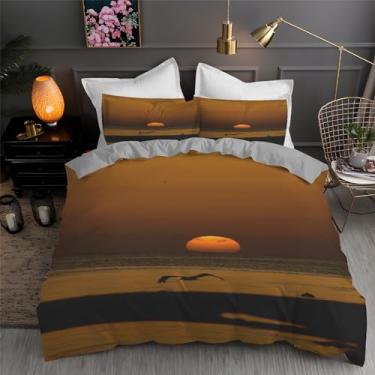 Imagem de Jogo de cama Sunset King, gaivotas, conjunto de 3 peças para decoração de quarto, capa de edredom de microfibra macia 264 x 233 cm e 2 fronhas, com fecho de zíper e laços