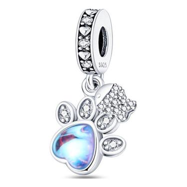 Imagem de Berloque Pingente Gato Pata Peixe Murano Prata 925 