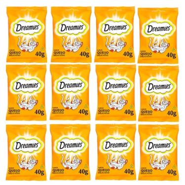 Imagem de Kit 12 Petisco Dreamies para Gatos Adultos Queijo 40g