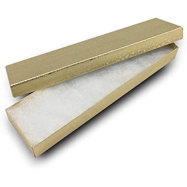 Imagem de Pacote com 6 caixas de joias, relógios, colar e tornozeleira de papelão, cor de algodão, de papel de folha dourada, expositores de presente 20 x 5 cm por RJ Displays (dourado)