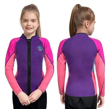 Imagem de REALON Roupa de mergulho infantil para meninos, jaqueta de neoprene de 3 mm, manga comprida, zíper frontal, roupa de banho para manter o traje de banho quente para surfe, natação e mergulho