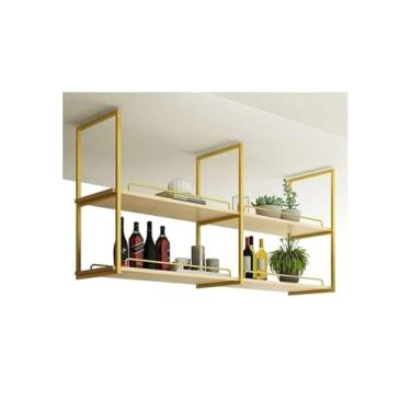 Imagem de Genérico - Prateleira Flutuante Industrial Dourada - 4 Prateleiras MDF Branco - 3 Suportes Dourado 50x25cm - 140cm