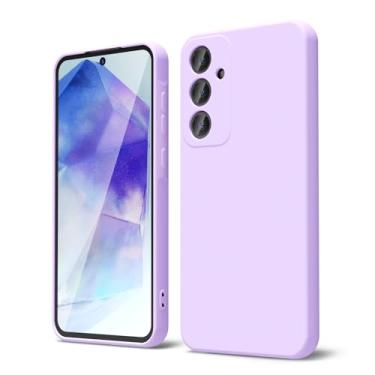 Imagem de oakxco Capa para celular Samsung Galaxy A55 5G de silicone líquido, gel de borracha macia de aderência fina e fofa para mulheres e homens, TPU fosco liso liso cor sólida feminina simples capa com capa