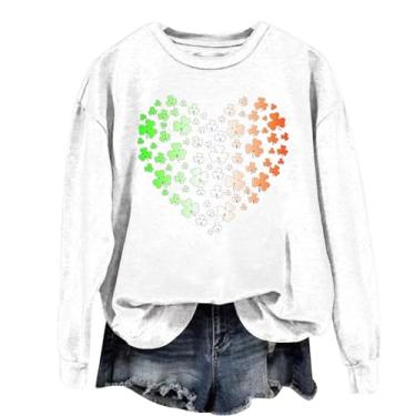 Imagem de Camisetas femininas do Dia de São Patrício, xadrez, trevo, verde, dia da Irlanda, camisas soltas irlandesas, Branco, G
