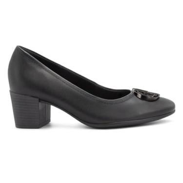 Imagem de Scarpin Usaflex Feminino Em Couro Salto Bloco Monograma Casual Preto Af1209001 35
