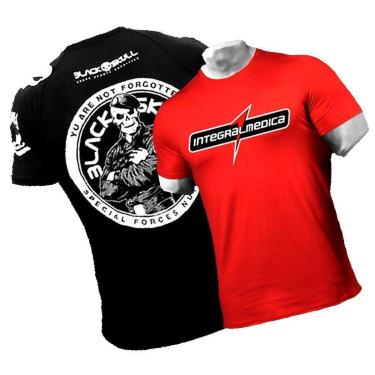 Imagem de Kit 2x Camisa Esportiva  Preta Black Skull + Camisa Vermelha Integralmedica-Unissex