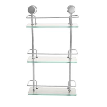 Imagem de Bruno Acabamentos Porta Shampoo Triplo de Luxo com Grade em Vidro 8mm - Design Reto