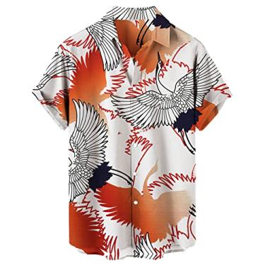 Imagem de Camiseta masculina casual solta com estampa de lapela manga curta abotoada estilo porto floral praia areia masculina manga longa, Vermelho melancia, 4G