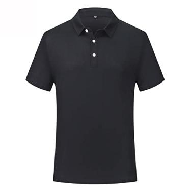 Imagem de Polos masculinos cor sólida clássico ajuste tênis camiseta leve umidade wicking seco regular ajuste estiramento colarinho verão moda(Color:Black,Size:S)