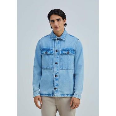 Imagem de Camisa Jeans Masculina Manga Longa Marmorizada - Azul M-Masculino