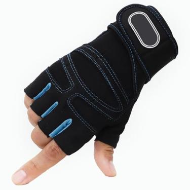 Imagem de Luva Masculina Crossfit Academia Musculação Com Munhequeira (Preta/Azul Claro, P)