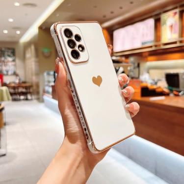 Imagem de Galvanoplastia lateral amor coração caixa de telefone para samsung galaxy s24 s23 s22 ultra a13 a52 a53 proteger lente capa traseira, branco, para galaxy a54 5g