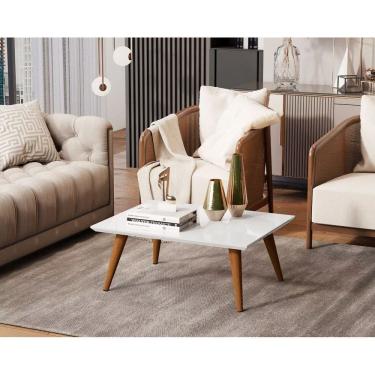 Imagem de Mesa de Centro Retangular Branco Brilhante para Sala de Estar em Mdf