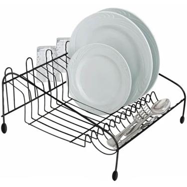 Imagem de Escorredor de Louças 12 Pratos 4 Copos Talheres Preto Organize Bancada de Cozinha Utimil