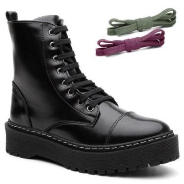 Imagem de Bota Coturno Valentina K Conforto Verniz Com 2 Cadarços Feminina-Feminino