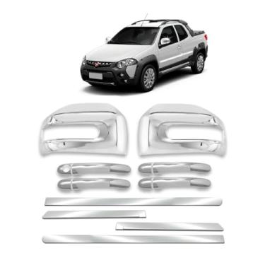 Imagem de kit Jogo aplique de maçaneta 4P + Par aplique de retrovisor com pisca + Friso Lateral Largo Esportivo Personalizado Strada 2009 2010 2011 2012 2013 2014 2015 2016 2017 2018 2019